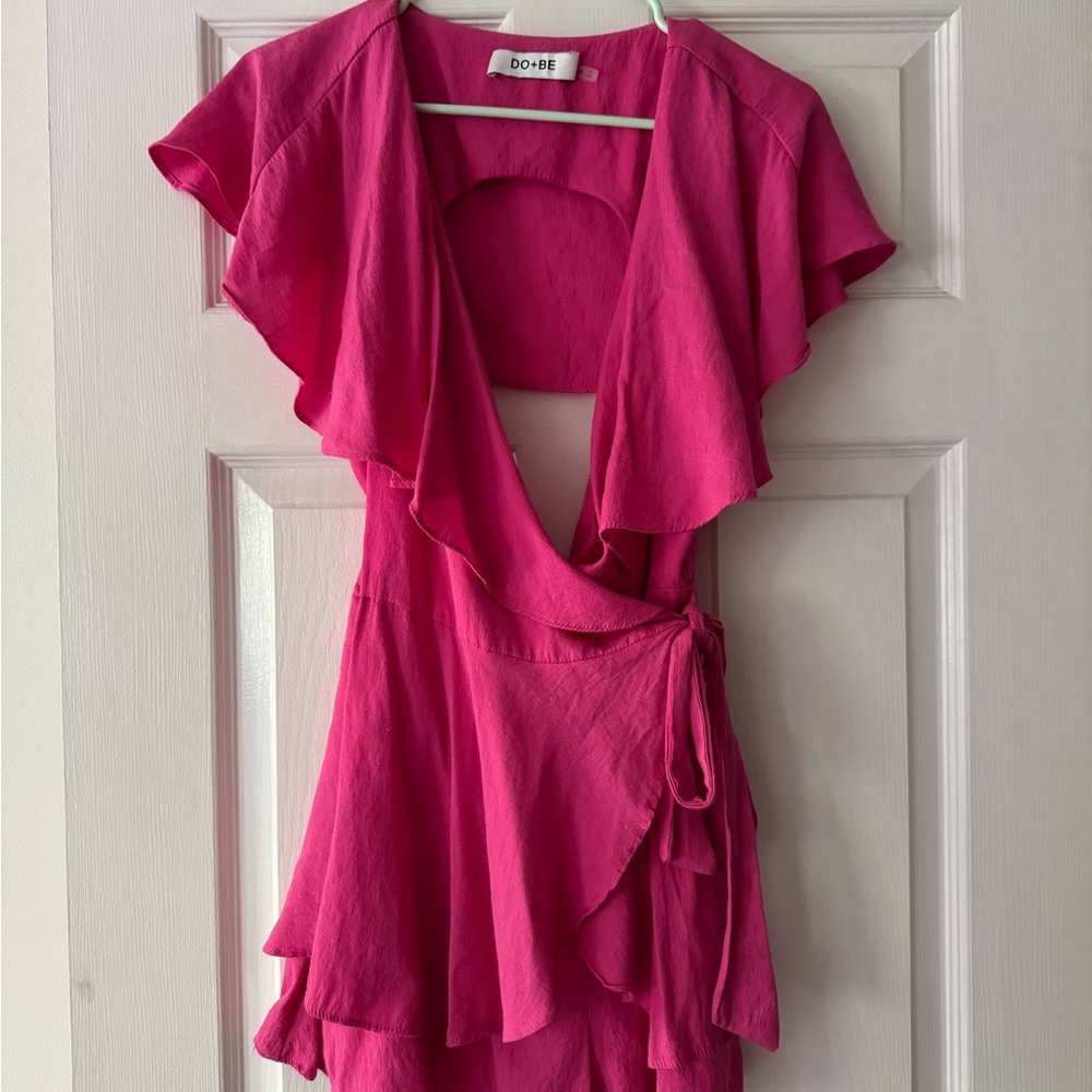 Pink Ruffled Wrap Dress